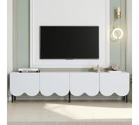 LINKHOO Meuble TV Blanc, Armoire TV Moderne en Blanc avec Motif Unique 180 x 40 x 45 cm, pour téléviseur jusqu'à 80 Pouces, Deux Portes et Gestion des câbles