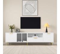 LINKHOO Meuble TV Blanc Moderne, Design élégant avec Motif en nid d'abeille Mat, Grand Espace de Rangement, Meuble TV 180 cm Longueur pour téléviseurs jusqu'à 80 Pouces