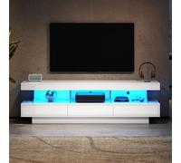 LINKHOO Meuble TV Bois, avec 3 Compartiments en Verre, éclairage LED, Commande Via Application, Connexion Bluetooth, pour téléviseur 70 Pouces, Charge maximale de 40kg, 160x38x50.5cm, Blanc