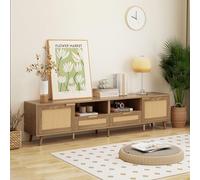 LINKHOO Meuble TV, Design en rotin synthétique, Pieds en Bois Massif, avec 2 tiroirs et 2 Portes, capacité de Poids 30kg, 200 * 37 * 49 cm, chêne