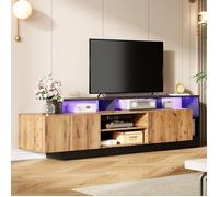 LINKHOO Meuble TV Et Bois, Meuble TV moderne pour écrans jusqu'à 70 pouces, avec éclairage LED, finition bois naturel cadre noir