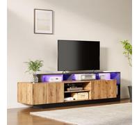 LINKHOO Meuble TV Et Bois, Meuble TV Moderne pour écrans jusqu'à 70 Pouces, avec rangements Ouverts et éclairage LED, Finition Bois Naturel et Cadre Noir, idéal pour Le Salon
