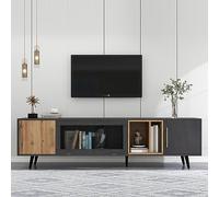 LINKHOO Meuble TV, Noir et Bois, Support TV Moderne avec Design, Banc Télévision, Convient pour Salon ou Chambre, Rangement spacieux, Construction Robuste, 200 x 40 x 55.5cm