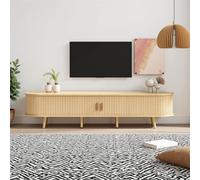 LINKHOO Meuble TV Noyer, Meuble TV de Salon avec Espace de Rangement + Plateau Rond MDF veiné Bois 2 tiroirs, capacité de Charge 30KG Taille 175 x 40 x 42cm
