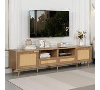 LINKHOO Meuble TV Rotin, Élément TV, 200 * 37 * 49 cm, Plastique rotin Design Élément TV, Pieds en Bois Massif Élément TV, Panneau TV en rotin