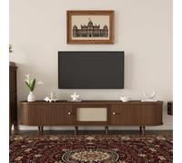 LINKHOO Meuble TV Rotin, Support TV Ovale en Noyer foncé, Design rotin - 180 cm Design MDF, Pieds réglables, capacité de Charge 30 kg