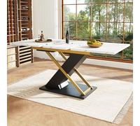 LINKHOO Table à Manger Extensible, Extensible à 120-160cm à l’Aide d’Un Insert Interne, Table à Clipser avec Pieds croisés en doré,120-160×80×75.4 cm, Noir