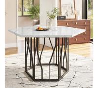 LINKHOO Table à Manger hexagonale Moderne en marbre, Base de Branche en métal Noir, adaptée à la Salle à Manger et au Salon, 115.5 * 100 * 75 cm