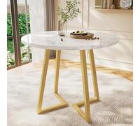 LINKHOO Table à Manger Ronde (1 pièce), Cadre en métal Unique, Table à Manger en marbre Moderne, adaptée à la Salle à Manger, au Salon, 80 * 80 * 75 cm, Blanc/doré