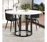 LINKHOO Table à Manger Ronde (1 pièce), Table de Cuisine, de Petit-déjeuner, Pieds en métal Motif marbré, Blanc/Noir
