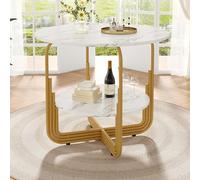 LINKHOO Table à Manger Ronde, pour 4 Personnes, Petit Plateau Rond au Centre pour Le Rangement, Convient pour la Salle à Manger, Le Salon, Le Plateau de Table en marbre MDF, 80×80×76cm