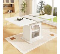 LINKHOO Table à Manger télescopique avec Rangement,Table de Cuisine Peu encombrante avec Trois étagères, pour Cuisine et Salon,140×80×76cm, Blanc