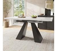 LINKHOO Table à Manger télescopique et Extensible, Table de Cuisine Peu encombrante, Large Plan de Travail, Plateau Blanc avec Pieds en Colonne,pour Le Bureau à Domicile et Le Salon, 99 × 74 × 77 cm
