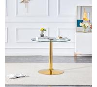 LINKHOO Table à Plateau en Verre, avec Un diamètre de 85 cm et Une Hauteur de 76 cm, Pied de Soutien doré, 85 * 85 * 76 cm