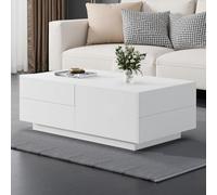 LINKHOO Table Basse Blanche, Basse Moderne, Table de Salon, avec Plateau Coulissant, 4 tiroirs - Parfait pour Les Salons élégants 90x55x45cm