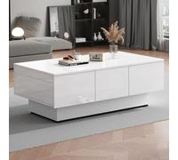 LINKHOO Table Basse Blanche, Moderne Design 100x55x35 cm, Haute Brillance avec Rangement, 2 tiroirs, 2 Compartiments cachés et Plateau Coulissant, élégante Table Basse pour Salon Contemporain