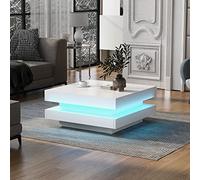 LINKHOO Table Basse carrée, avec éclairage LED 16 Couleurs,pour Salon et Chambre à Coucher, Charge Max. 45 kg, 70 x 70 x 36 cm (Blanc)