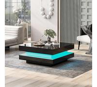 LINKHOO Table Basse carrée, avec éclairage LED 16 Couleurs,pour Salon et Chambre à Coucher, Charge Max. 45 kg, 70 x 70 x 36 cm (Noir)