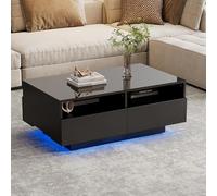 LINKHOO Table Basse LED Brillante,Table de Salon, Centrale Moderne, avec 4 tiroirs et 16 Couleurs de lumières LED, USB, pour Le Salon ou la Chambre à Coucher, 90 * 55 * 35cm, Noir