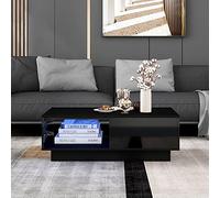 LINKHOO Table Basse Moderne Brillante, avec lumière LED, 16 Couleurs pour Table à thé, avec 2 tiroirs et 2 étagères, Charge maximale 30 kg, 95 x 55 x 32 cm, Noir