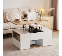 LINKHOO Table Basse multifonctionnelle relevable, Plateau de s'ouvre sur 2 Tables, Deux tiroirs, Grande capacité, Table à Manger de Bureau Loisirs multifonctionnelle