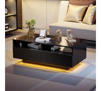 LINKHOO Table Basse Noir, Basse LED Haute Brillance avec 2 tiroirs, Table de Salon, Centrale Moderne avec 16 Couleurs de lumières LED pour Le Salon Chambre à Coucher,USB