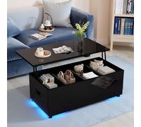 LINKHOO Table Basse Rangement, Basse Moderne Brillante avec éclairage LED et Espace de Rangement dissimulé - Table d'appoint à Levage hydraulique 100 * 50 * 35 cm, capacité de Charge 40 kg (Noir)