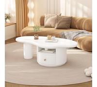 LINKHOO Table Basse, Table Basse créative, irrégulière en Forme de Nuage, avec 1 tiroir, sous-Verres en Feutre Inclus, MDF, 110 * 60 * 37.5 cm, Blanc