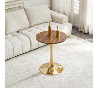 LINKHOO Table d'appoint Ronde, en MDF, Plateau fabriqué Selon Une Technologie de thermoformage Haut de Gamme, Aspect Bois de Noyer, Pied de Soutien doré, 60 * 60 * 72 cm