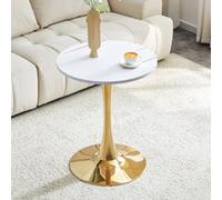 LINKHOO Table d'appoint Ronde, en MDF, Plateau fabriqué Selon Une Technologie de thermoformage Haut de Gamme, Aspect marbre Blanc, Pied de Soutien doré, 60 * 60 * 72 cm