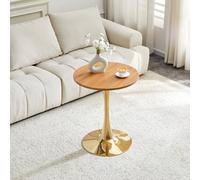 LINKHOO Table d'appoint Ronde, en MDF, Plateau fabriqué Selon Une Technologie de thermoformage Haut de Gamme, Aspect Bois Naturel, Pied de Soutien doré, 60 * 60 * 72 cm