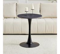 LINKHOO Table d'appoint Ronde, en MDF, Plateau fabriqué Selon Une Technologie de thermoformage Haut de Gamme, Aspect marbre Noir, Pied de Soutien Noir, 60 * 60 * 72 cm