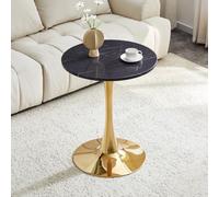LINKHOO Table d'appoint Ronde, en MDF, Plateau fabriqué Selon Une Technologie de thermoformage Haut de Gamme, Aspect marbre Noir, Pied de Soutien doré, 60 * 60 * 72 cm