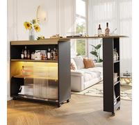 LINKHOO Table de Bar Extensible avec Rangement, Mobile Moderne, Table Haute, Grands casiers, 138-204×39×105cm, Noir