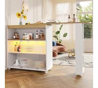 LINKHOO Table de Bar Extensible avec Rangement, Mobile Moderne, Table Haute, Grands casiers, 138-204×39×105cm, Blanc