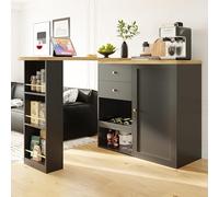 LINKHOO table de bar pivotant à 360°, avec 2 tiroirs et armoire à portes coulissantes, 3 niveaux de rangement ouvert, convient pour salle à manger/bureau/salon, corps principal 105 x 39 x 102 cm, noir