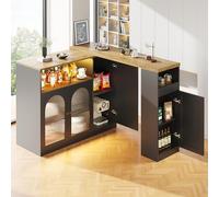 LINKHOO Table de Bar pivotant à 360°, avec Bureau en Bois veiné, avec Porte d'armoire en Verre Changhong et éclairage LED, Corps Principal 198 x 39,6 x 97 cm, Noir