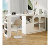 LINKHOO Table de Bar pivotant à 360°, Modern et Simple de Salle à Manger pivotant, Meuble de Rangement Multifonctionnel avec Porte en Verre,Corps Principal 120 x 40 x 97 cm, Blanc