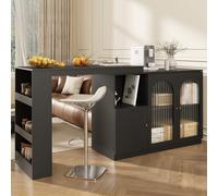 LINKHOO Table de Bar pivotant à 360°, Modern et Simple de Salle à Manger pivotant, Meuble de Rangement Multifonctionnel avec Porte en Verre,Corps Principal 120 x 40 x 97 cm, Noir
