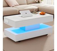 LINKHOO Table de Salon relevable, Moderne avec éclairage LED et Espace de Rangement caché - Table d'appoint à Levage hydraulique, 100 * 50 * 42 cm, Charge Max. 50 kg