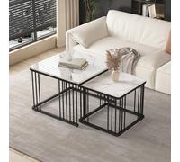 LINKHOO Tables Basses 2 pièces, Aspect marbre Brillant, Pieds réglables en Hauteur, Charge maximale 30 kg, 60 * 60 * 45 cm et 45 * 45 * 40 cm, Noir+Blanc