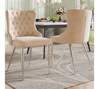 LINKHOO Tissu en Velours de Haute qualité (2 pièces), Chaise de Salle à Manger, de Maquillage, légère de Luxe dans Un Style Moderne, Ergonomique, Design de Pieds Ajustable, Pieds de Chaise en Argent