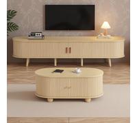 LINKHOO TV Rangement + Table Basse, Armoire TV de Salon avec Espace de Rangement + Combinaison de Tables Basses, Combinaison Ovale dans la Couleur du Bois d'origine, MDF