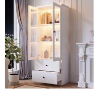 LINKHOO vitrine en verre, avec port USB, télécommande 16 couleurs, vitrine en verre avec 2 tiroirs, 60 * 35,5 * 165cm,max. 50 kg