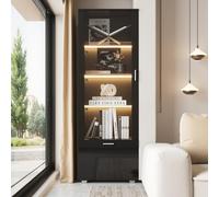 LINKHOO Vitrine, en Verre Noir Brillant avec éclairage LED, Salon Moderne pour Collection, parfums ou Livres, Armoire en Verre avec 3 étagères réglables