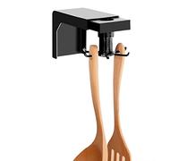 Linkidea Crochet de cuisine, rotation à 360 °, support de suspension pour le rangement des ustensiles, crochet adhésif sans clou pour ustensiles de cuisine/outils/serviette/couteau (noir)