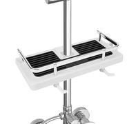 Linkidea Étagère de douche universelle pour barre coulissante, organiseur de salle de bain pour éponge, shampooing, savon avec garde-corps et crochet de suspension (blanc)
