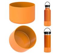 Linkidea Étui pour bouteille d'eau compatible avec Hydro Flask à bouche standard 12 oz/16 oz/16 oz/18 oz/20 oz/21 oz/24 oz,Lot de 2 bouchons de fond de bouteille en silicone (Clémentine)