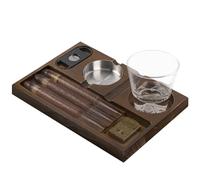 Linkidea Grand Ensemble de Support de Rangement pour Cigares avec Cutter et Cendrier, Plateau en Bois pour Verres de Whisky, Accessoires de Fumer de Luxe Cadeau pour Papa, Époux (Marron)