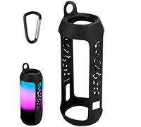 Linkidea Housse de haut-parleur en silicone compatible avec haut-parleur sans fil JBL Pulse 3 étanche IPX7, housse de protection douce pour le transport avec crochet porte-clés (noir)